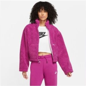 New Nike Sportswear Swoosh Sherpa Jacket Cactus Flower Fuchsia Teddy Jacket  XS